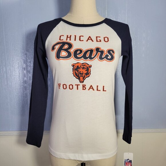 NFL Team Apparel Girl's Medium Blue White Chicago Bears Longsleeve T-Shirt - Picture 1 of 11